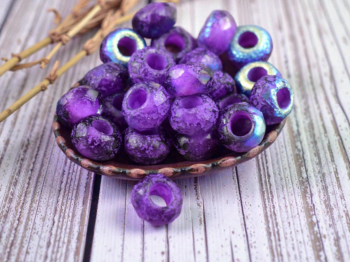 *10* 5x8mm Purple Washed Purple Pansy AB Faceted Large Hole Rondelle Roller Beads