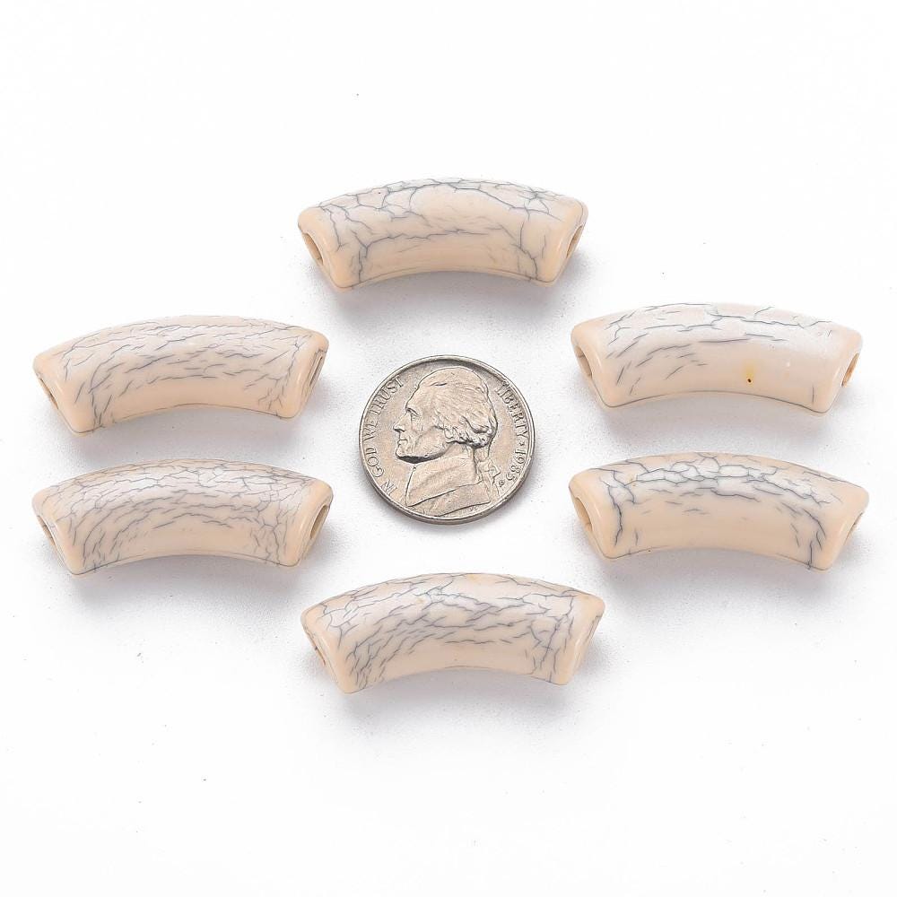 Curved Tube Beads - Lightweight Beads - Acrylic Beads - 36x14mm - 6pcs - (A378)