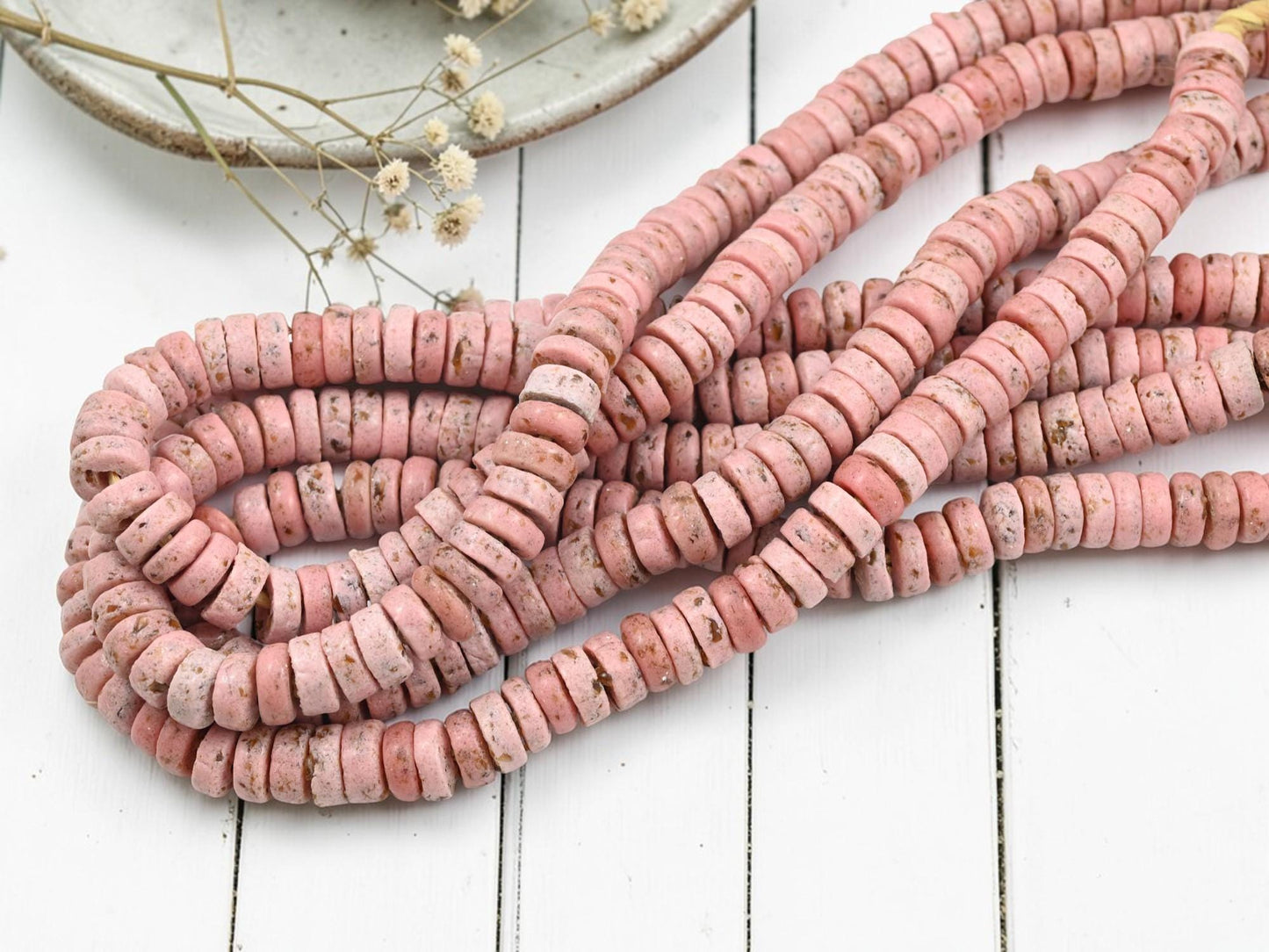 African Ghana Beads - Recycled Glass Beads - Ashanti Glass - Heishi Beads - 13mm - 10" Strand - (J05)