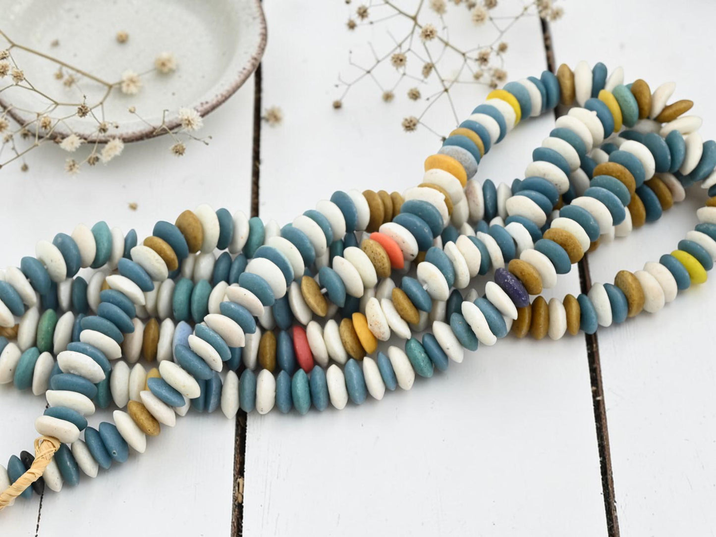 Ashanti Heishi Beads - African Ghana Recycled Glass - Krobo Beads - 13-15mm - 10" Strand - (J42)