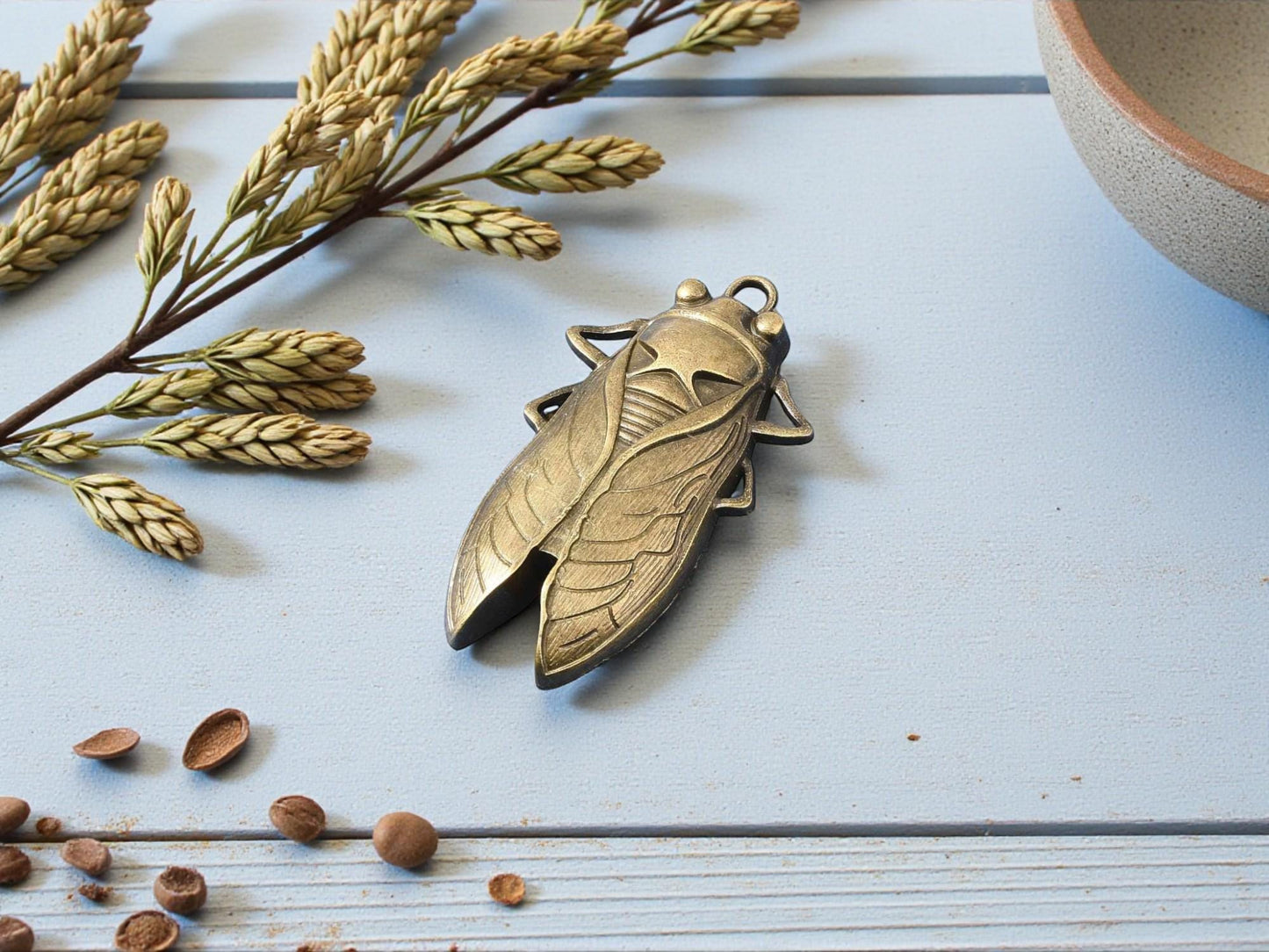 Scarab Pendant - Metal Pendant - Cicada Pendant - Bronze Pendant - 61x33mm - (3657)