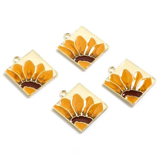 Gold Metal Plated Enamel Sunflower Charms - 21x18mm - 5pcs - (A485)
