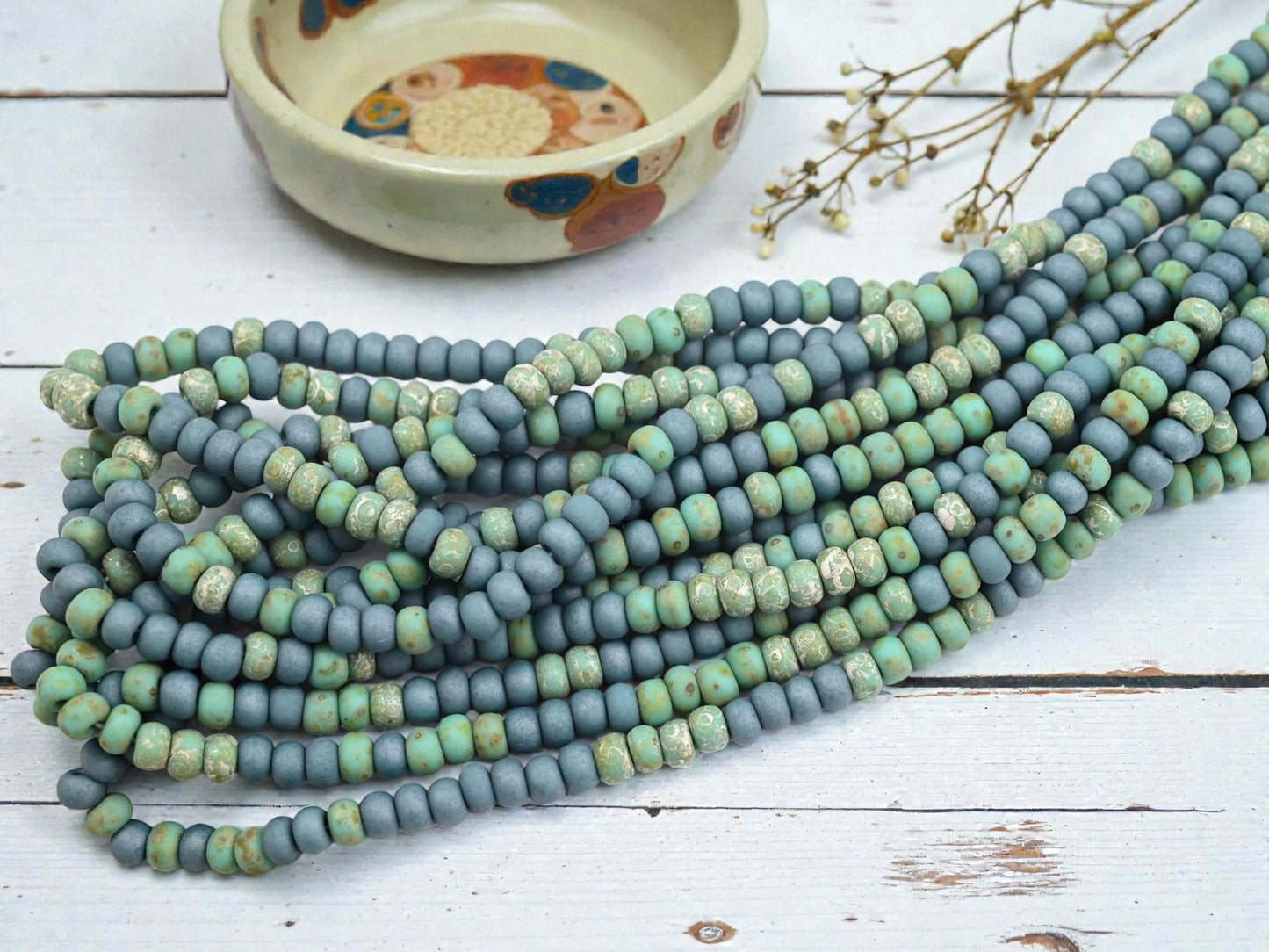 Picasso Seed Beads - Aged Picasso Beads - Czech Glass Beads - Size 4 Seed Beads - 4/0 - 18" Strand - (139)