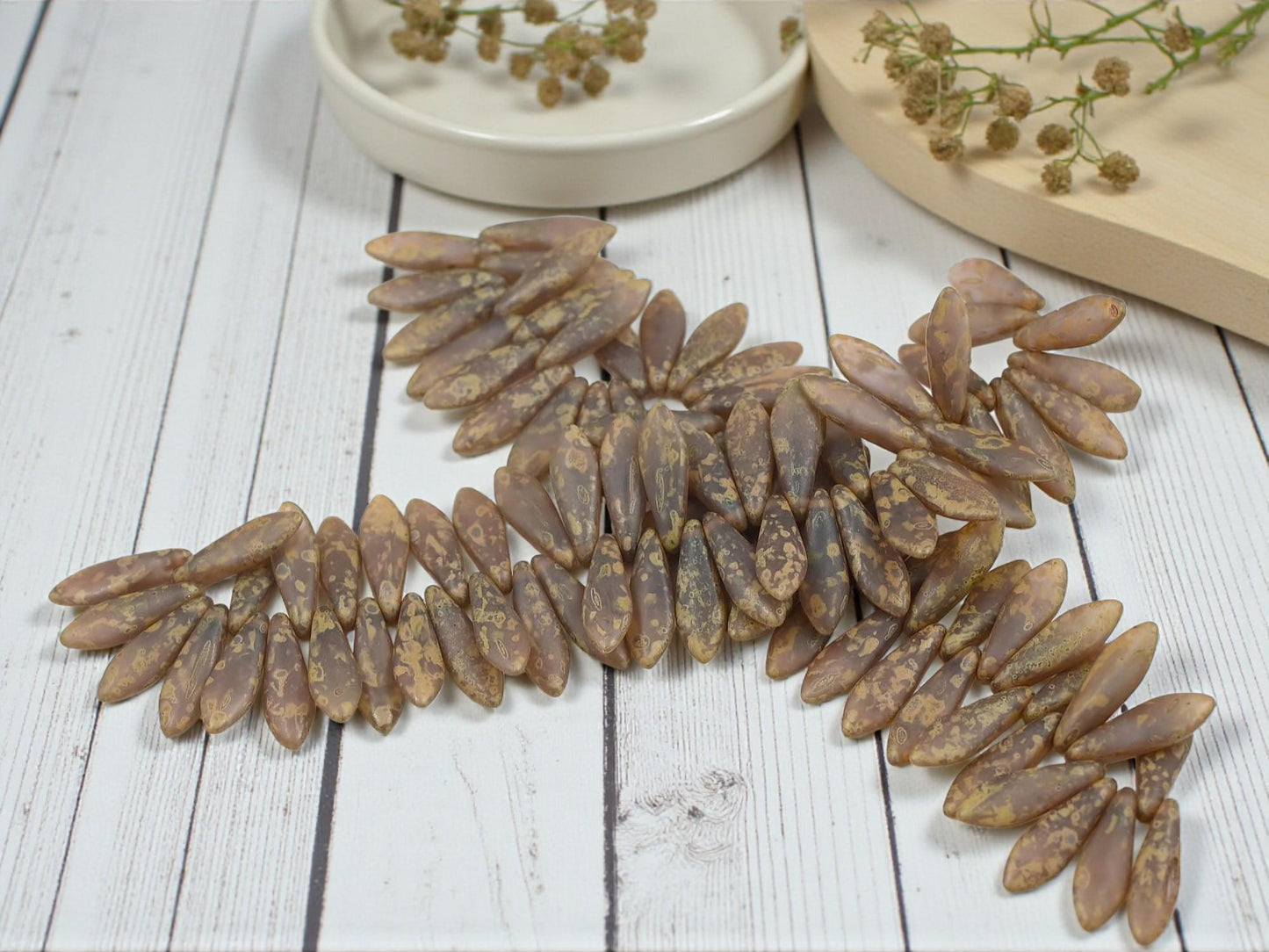 Czech Glass Beads - Dagger Beads - 5x16mm Dagger - Picasso Beads - 50pcs - (B721)