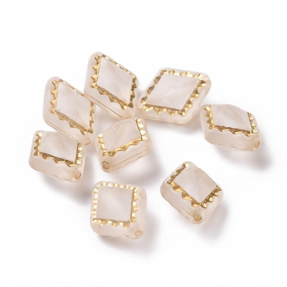 Gilded Frosted Crystal Acrylic Rhombus Dimond Beads - Lightweight - 18x14x9mm - 15pcs - (B458)