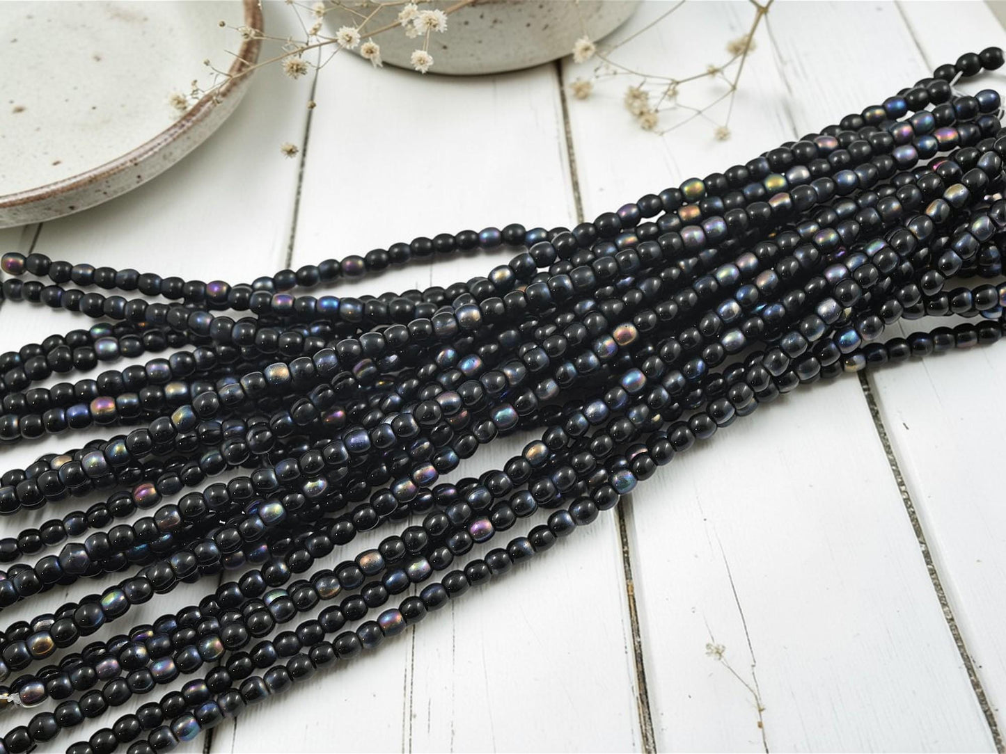 Czech Glass 3mm Round Druk Beads - Jet Black Marea - 50pcs - (4014)