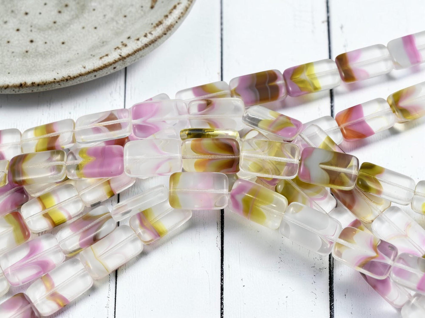 German Glass Beads - Vintage German Beads - Cane Glass - 19x12mm - 11pcs - (6166)