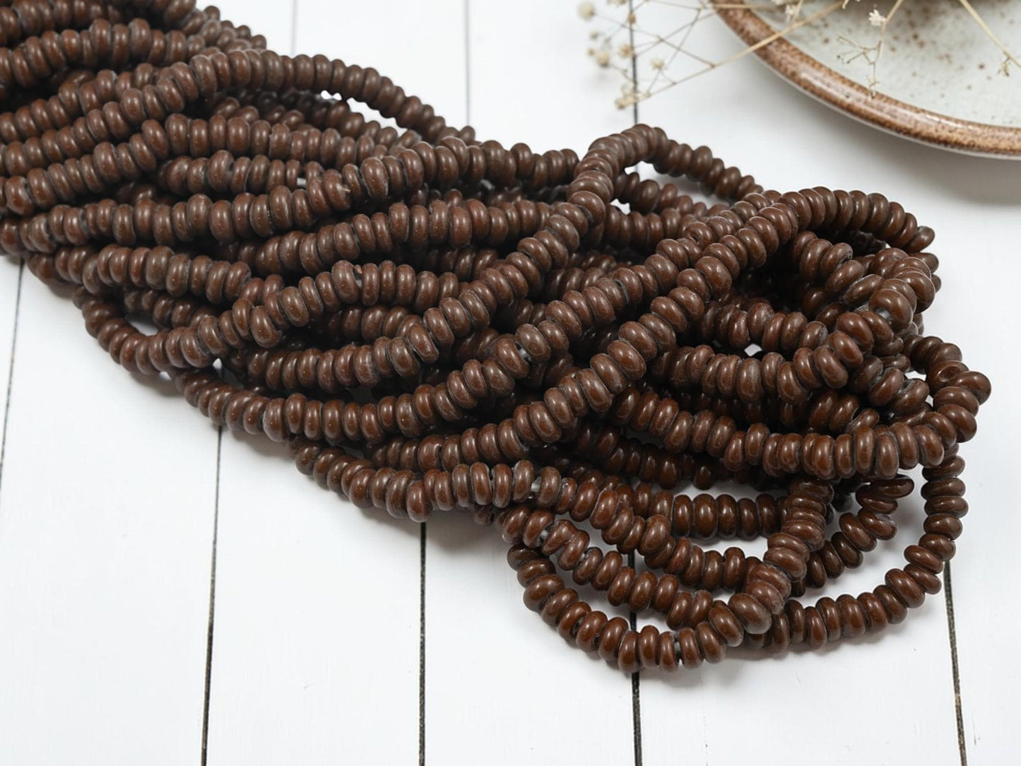 Indonesian Java Glass Beads - Donut Shape - Opaque Brown - Approx 4x7mm - 20" Strand - (4241)