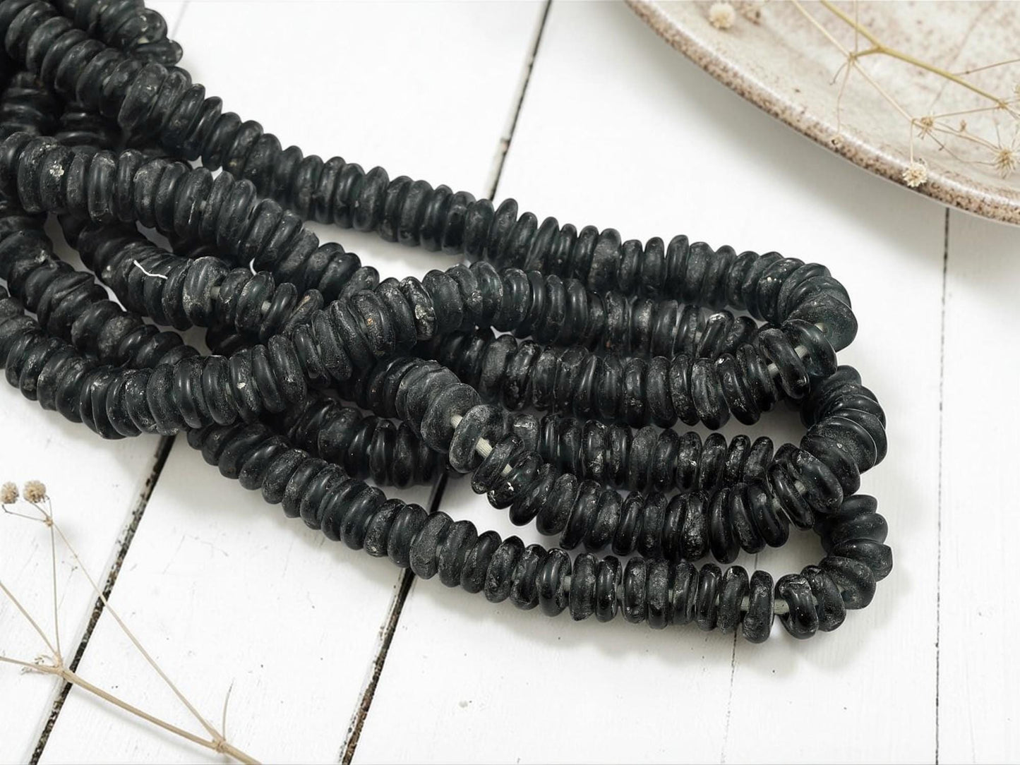 Ashanti Heishi Beads - African Ghana Recycled Glass - Krobo Beads - 13mm - 10" Strand - (J43)