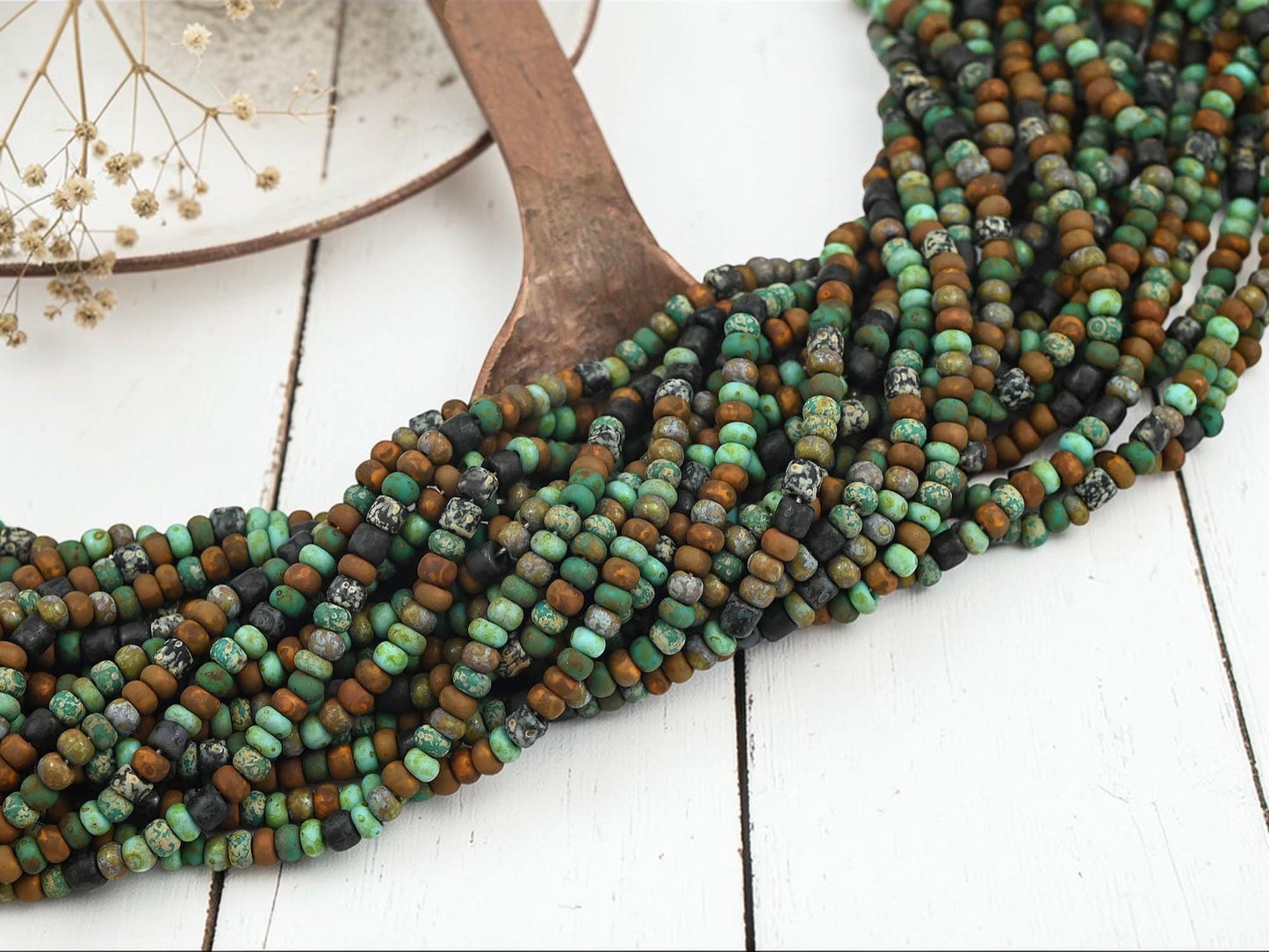 Matte Seed Beads - Aged Picasso Beads - Size 6 Seed Beads - Czech Glass Beads - 6/0 - 4mm - 20" Strand - (3752)