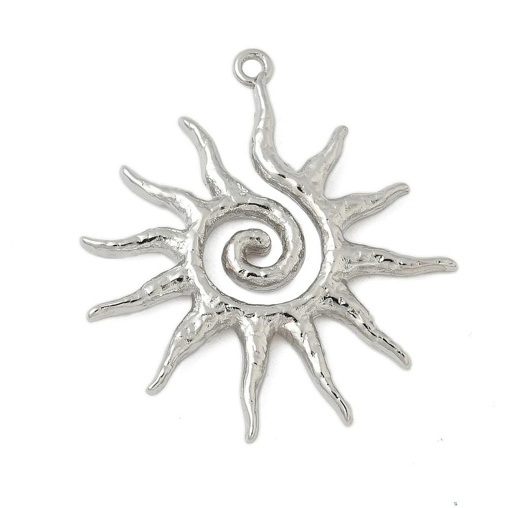 Long Lasting Platinum Plated Stainless Steel Sunray Pendant - Silver Pendant - 30x28mm - 1pc - (3112)