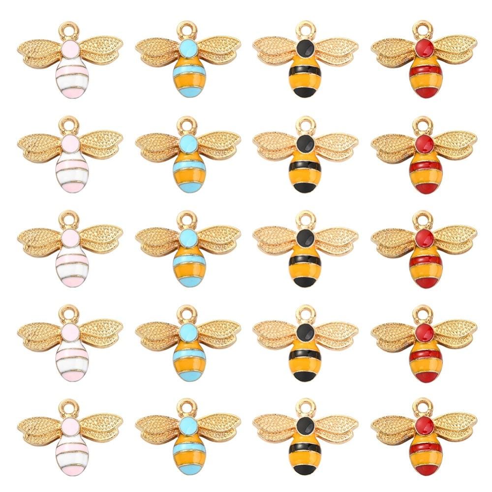 Gold Plated Bumble Bee Enamel Charms - 17x22mm - 20pcs - (490)