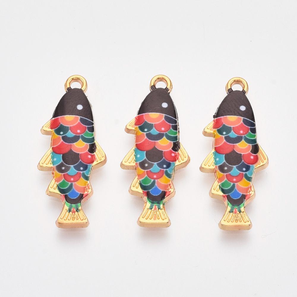 Fish Charms - Gold Charms - Metal Charms - Enamel Charms - 10pcs - 27x11mm - 10pcs (2491)