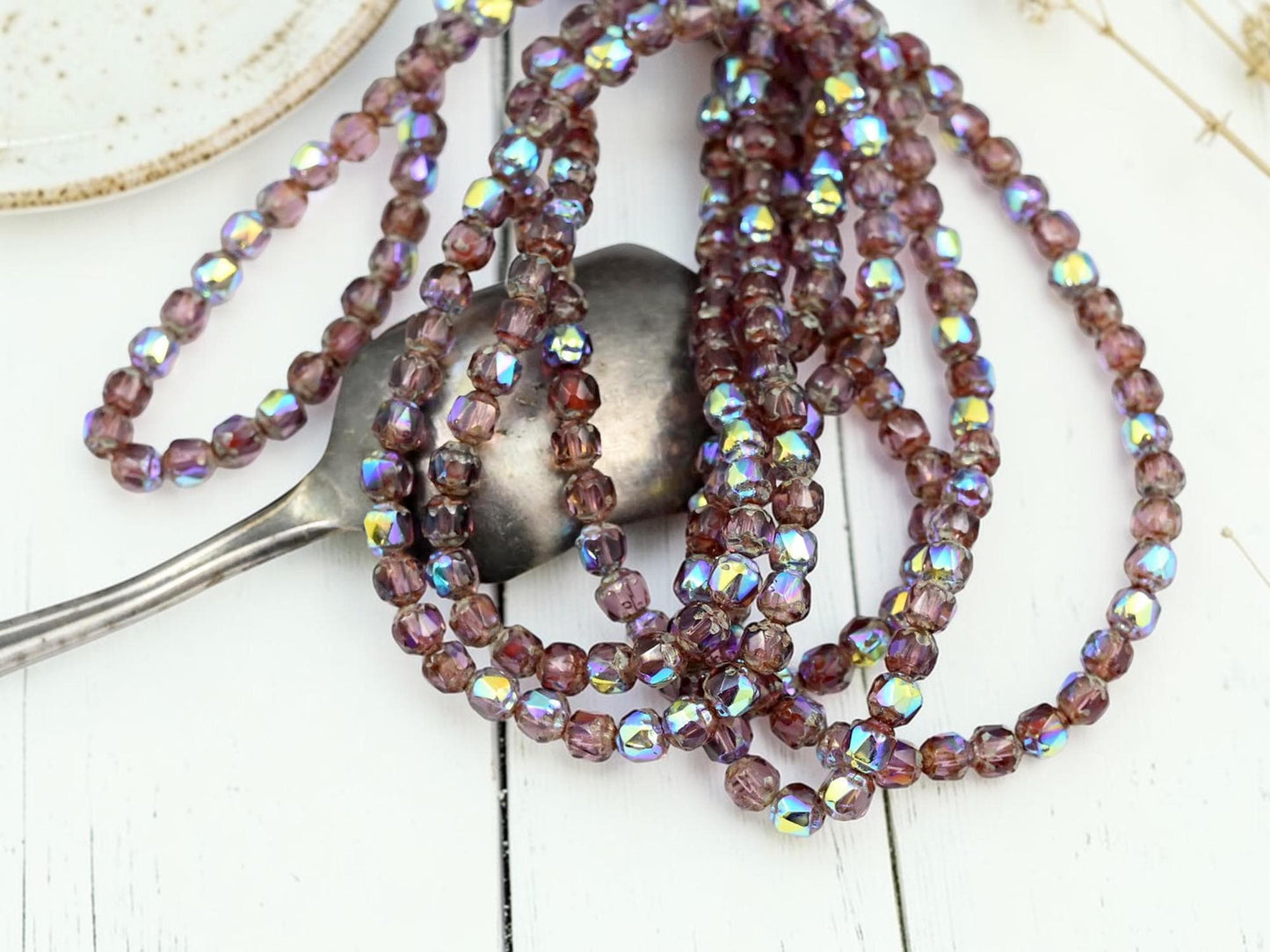 Czech Glass Fire Polished Faceted Cathedral Beads - Amethyst Picasso AB - 4mm - 50pcs - (4304)