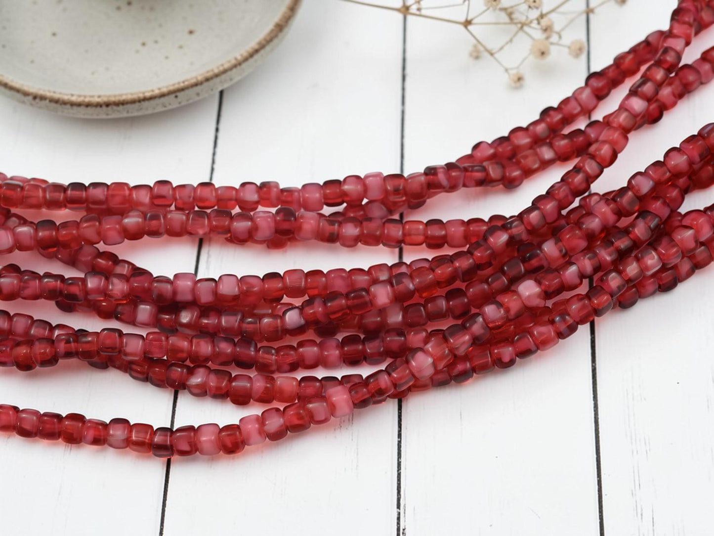 4x5mm Old Stock Czech Glass Square Cube Spacer Beads - Cranberry Fuschia - 49pcs - (A426)