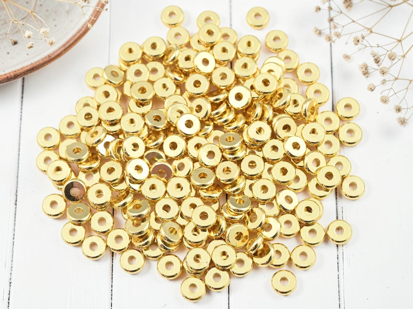 18k Gold Spacer Beads - Gold Heishi Beads - Metal Spacers - Metal Beads - Spacer Beads - 6mm - 50pcs - (1929)