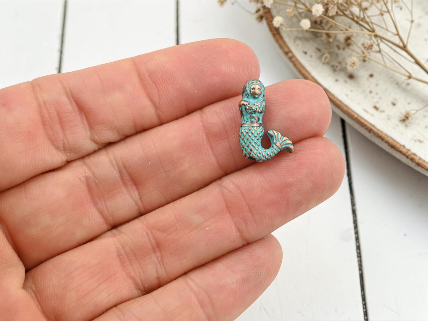 Copper Patina Metal Mermaid Bead Charms - 17x12mm - 10pcs - (B693)