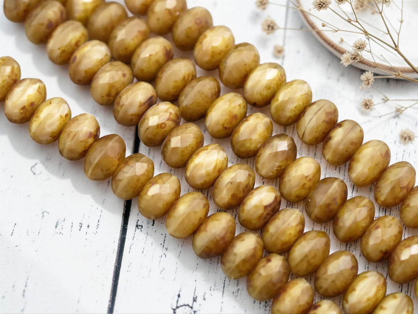 Caramel Silk Picasso Fire Polished Rondelle Beads -- Multiple Sizes