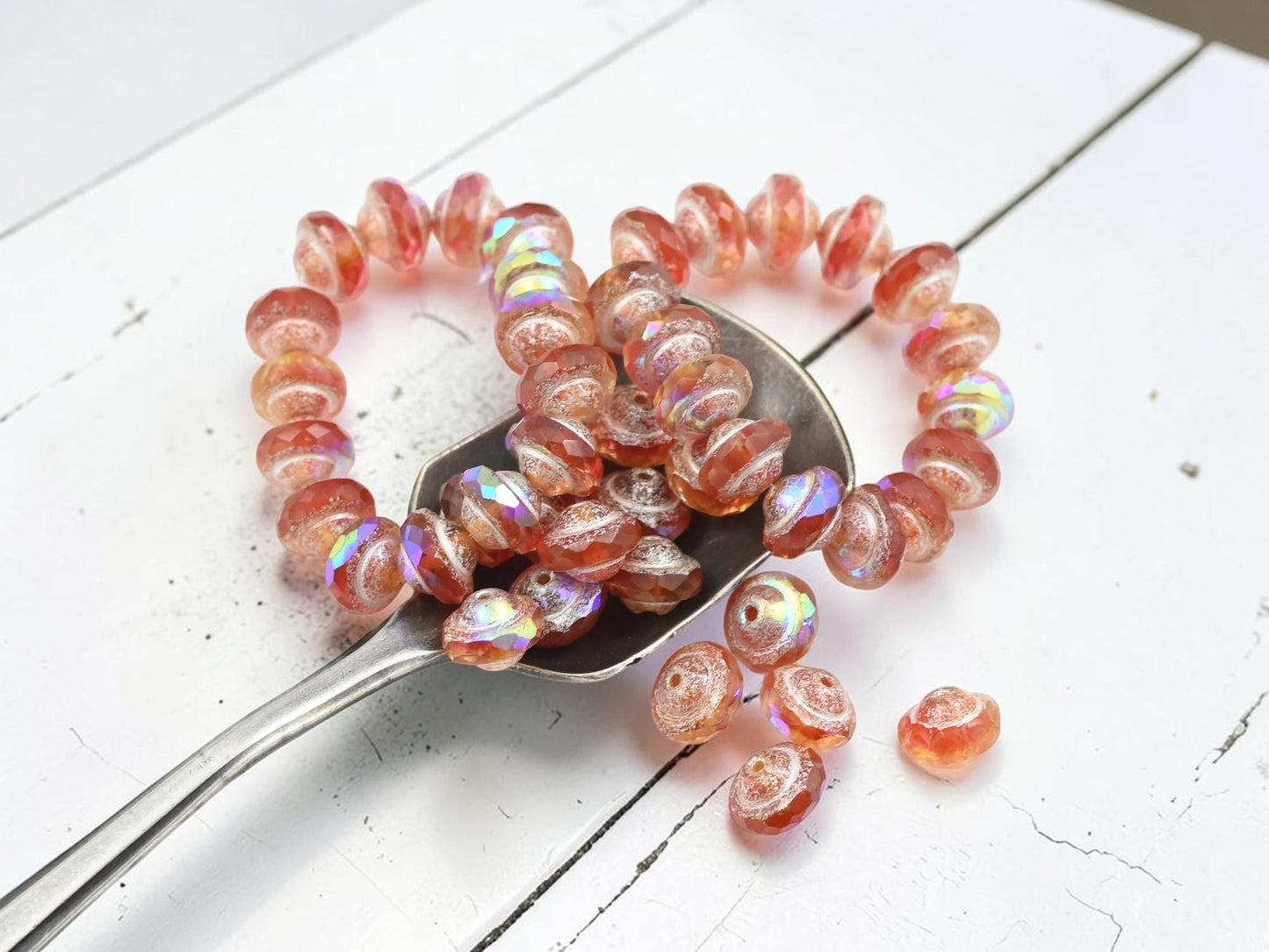 Czech Glass Saturn Beads - Crimson Jonquil - 6x8mm - 15pcs - (5224)