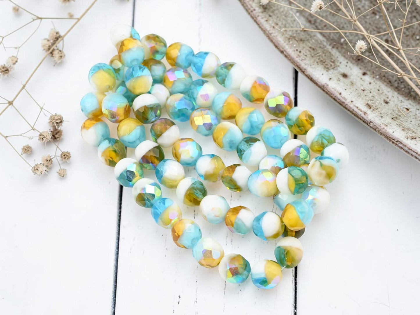 Blended Czech Glass Faceted Fire Polished Round Beads - 8mm - 20pcs - (298)