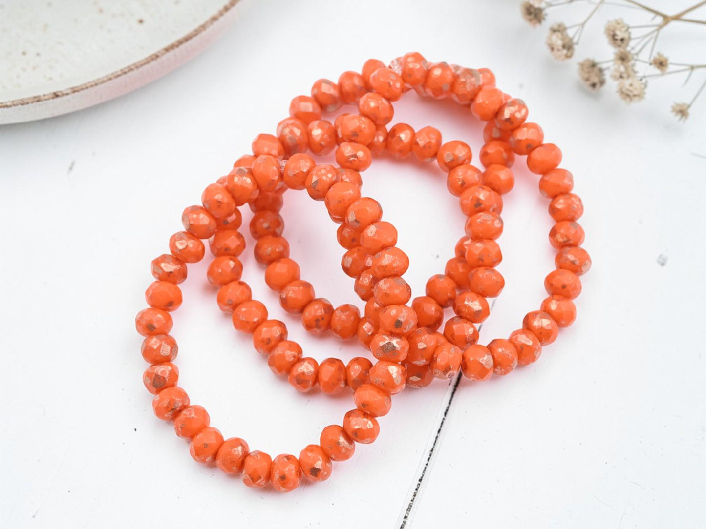 Czech Glass Faceted Fire Polished Rondelle Beads - Copper Washed Orange - 30pcs - 3x5mm - (4843)