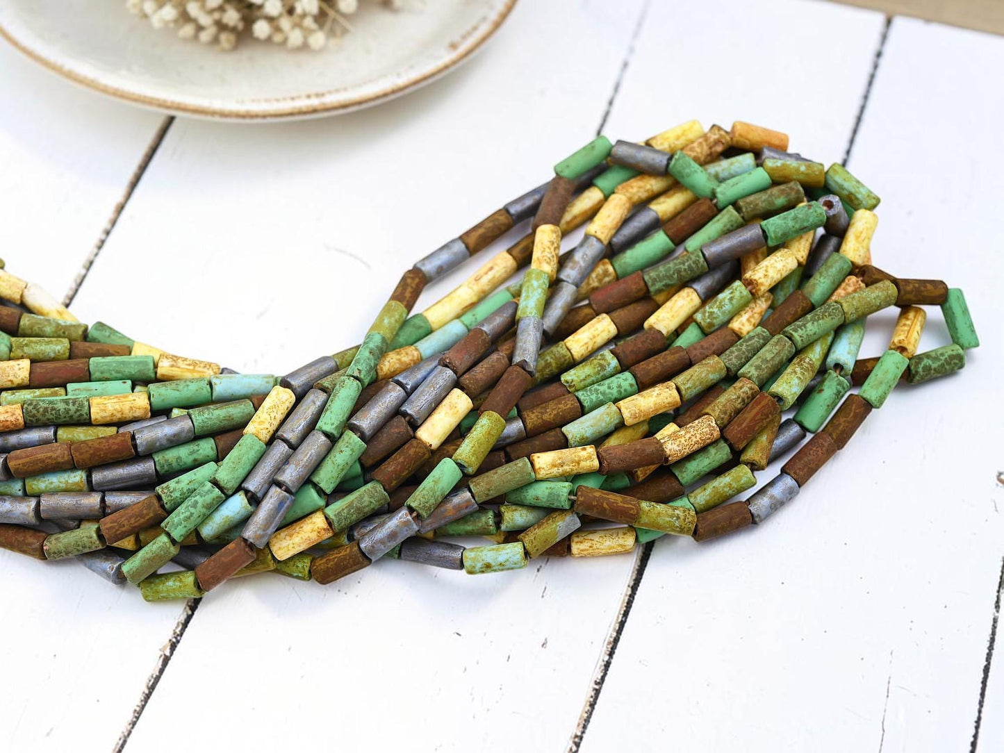 Bugle Beads - Picasso Beads - Czech Glass Beads - Seed Beads - 9x4mm - 20" Strand - (3440)