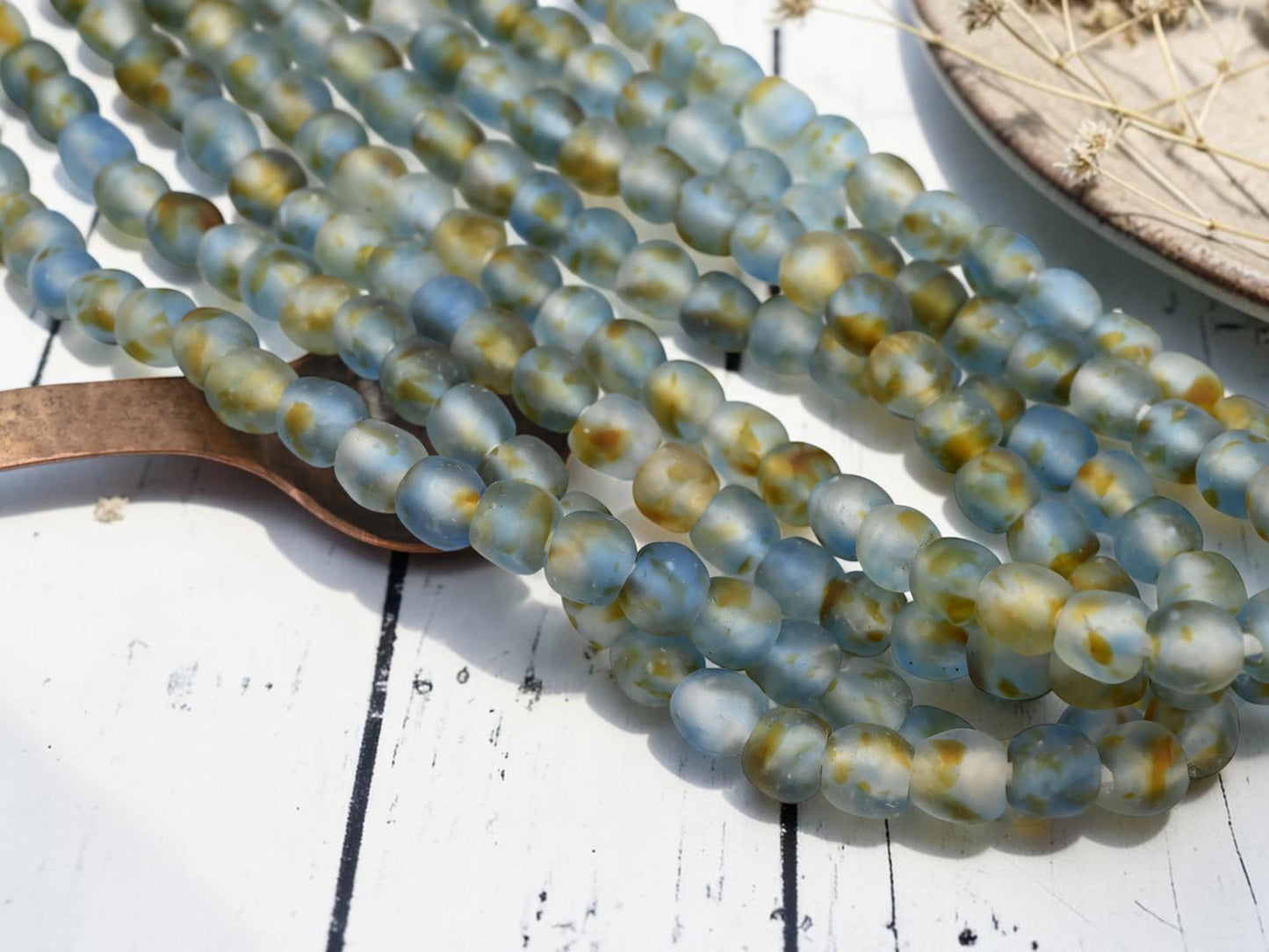 Ghana Beads - Recycled Glass Beads - African Glass Beads - Fair Trade Beads - Approx 10-11mm - 20" Strand - (J52)