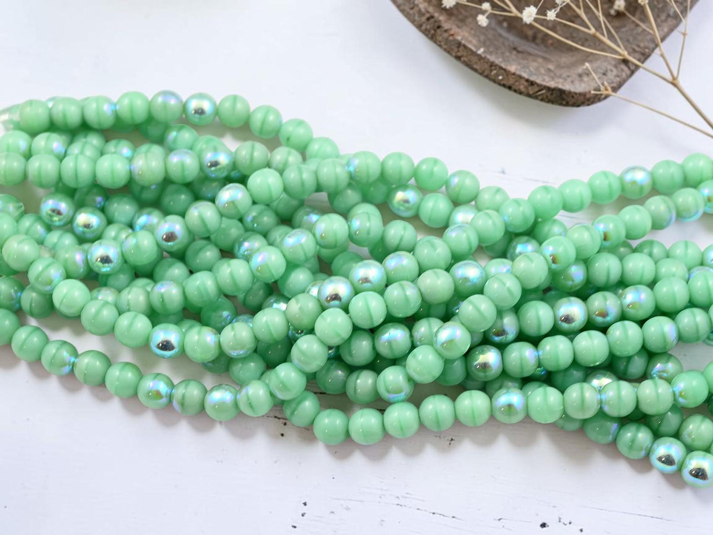 Czech Glass Round Druk Beads - Larimer Green AB - 25pcs - 6mm - (A659)