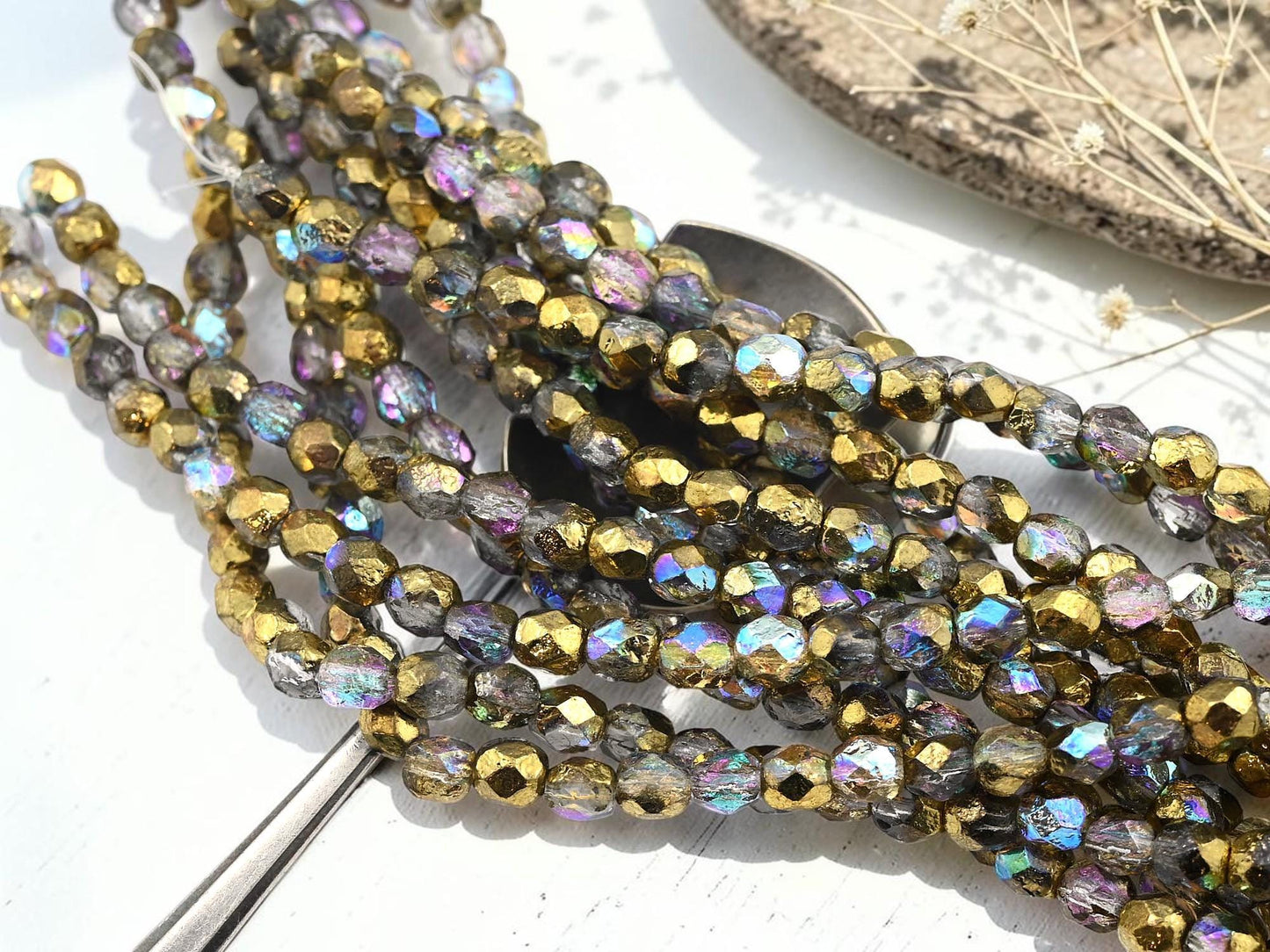 Czech Glass Beads - Fire Polished Beads - Etched Beads - Round Beads - 6mm Beads - 25pcs - (A399)