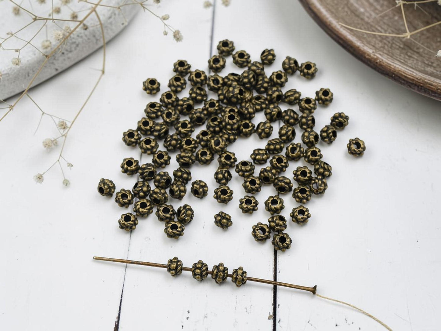 Antique Bronze Small Metal Rondelle Spacer Beads - 4x3mm - 100pcs - (1507)