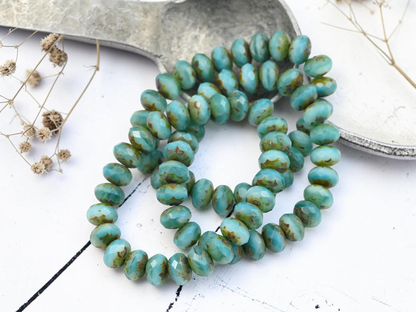 Czech Glass Beads - Rondelle Beads - Czech Picasso Beads - Fire Polished Beads - Donut Beads - 6x8mm - 25pcs - (3613)