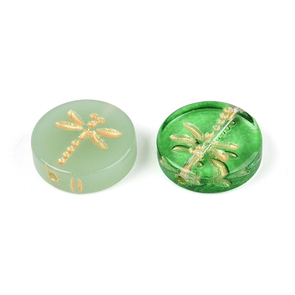 Glass Beads - Dragonfly Beads - Dragonfly Coin Beads - Dragonfly Pendant - 17mm - 10pcs - (B701)