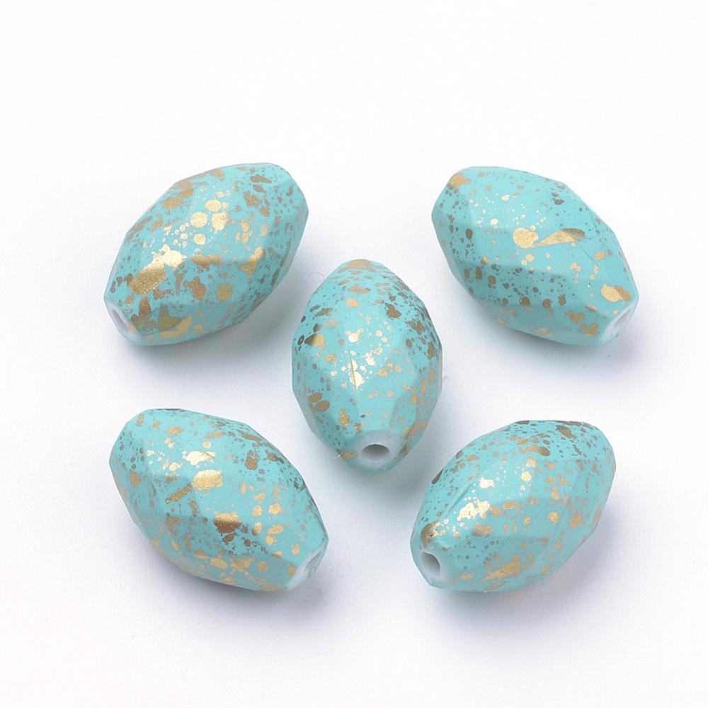 Gilded Robins Egg Acrylic Faceted Oval Beads - Lightweight - 17x11mm - 20pcs - (B650)