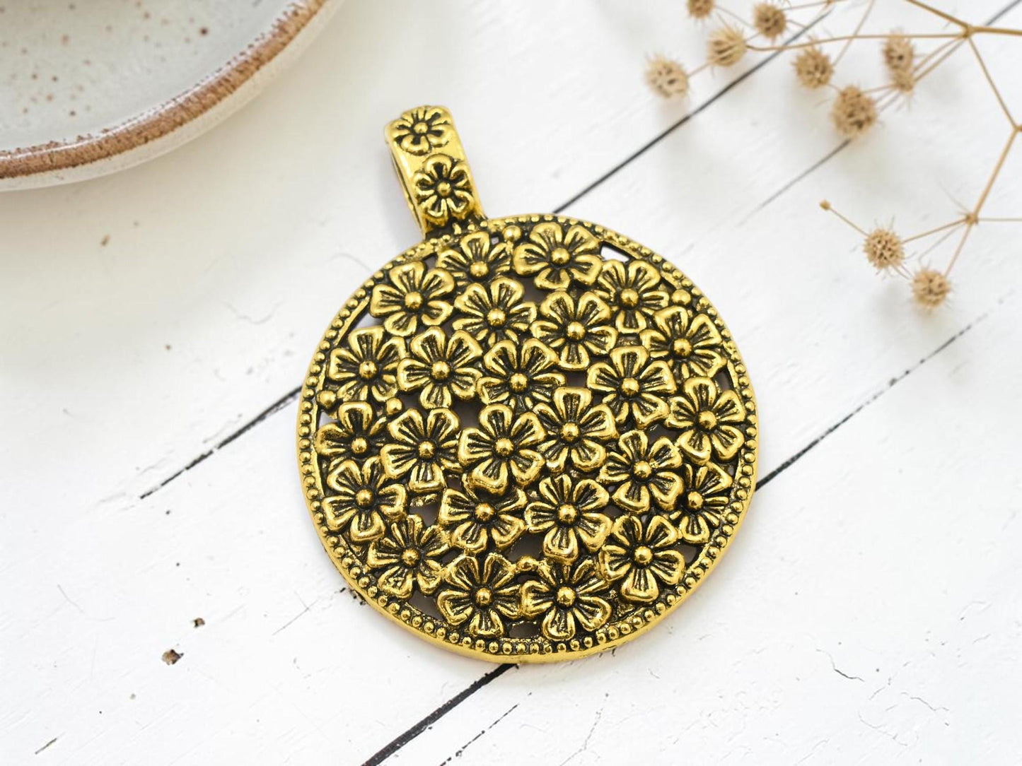 *2* 59x45mm Metal Floral Medallion Pendants - Choose Your Color