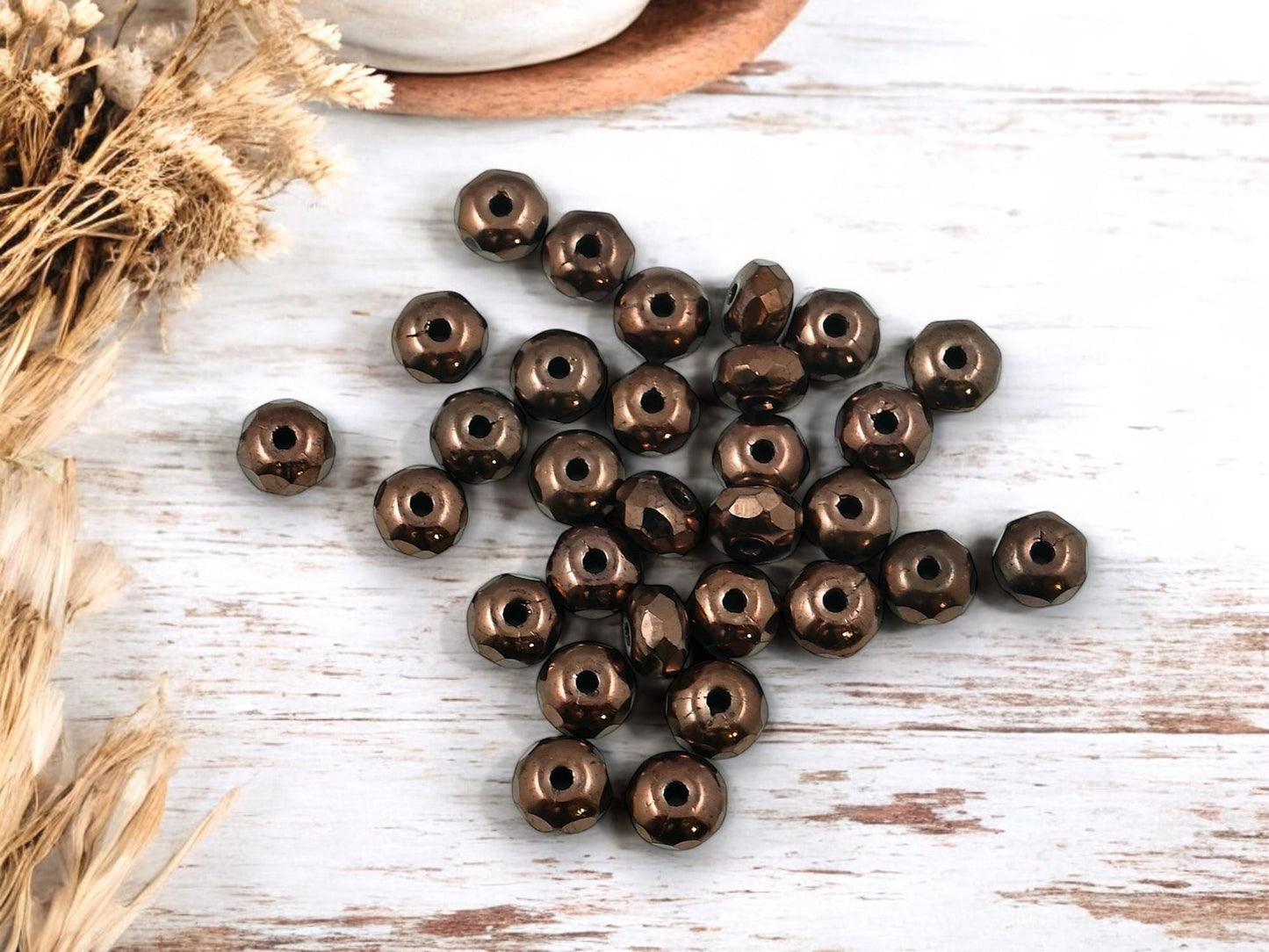 Czech Glass Fire Polished Faceted Rondelle Spacer Beads - Metallic Bronze - 3x5mm - 30pcs - (B764)