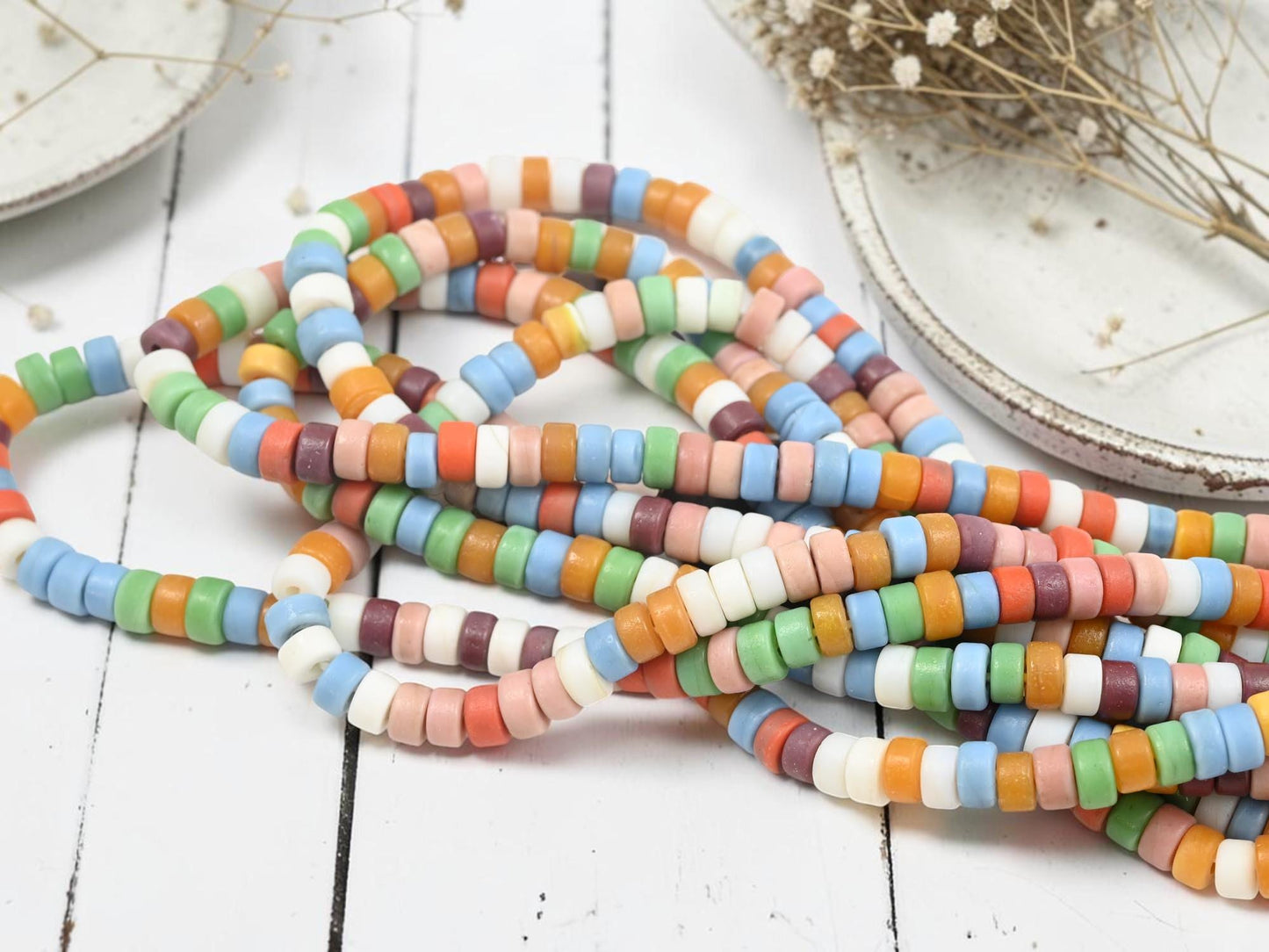 Recycled Glass Beads - Heishi Beads - Eco-Friendly Beads - Indonesian Beads - 8x4mm - 20" Strand - (B187)