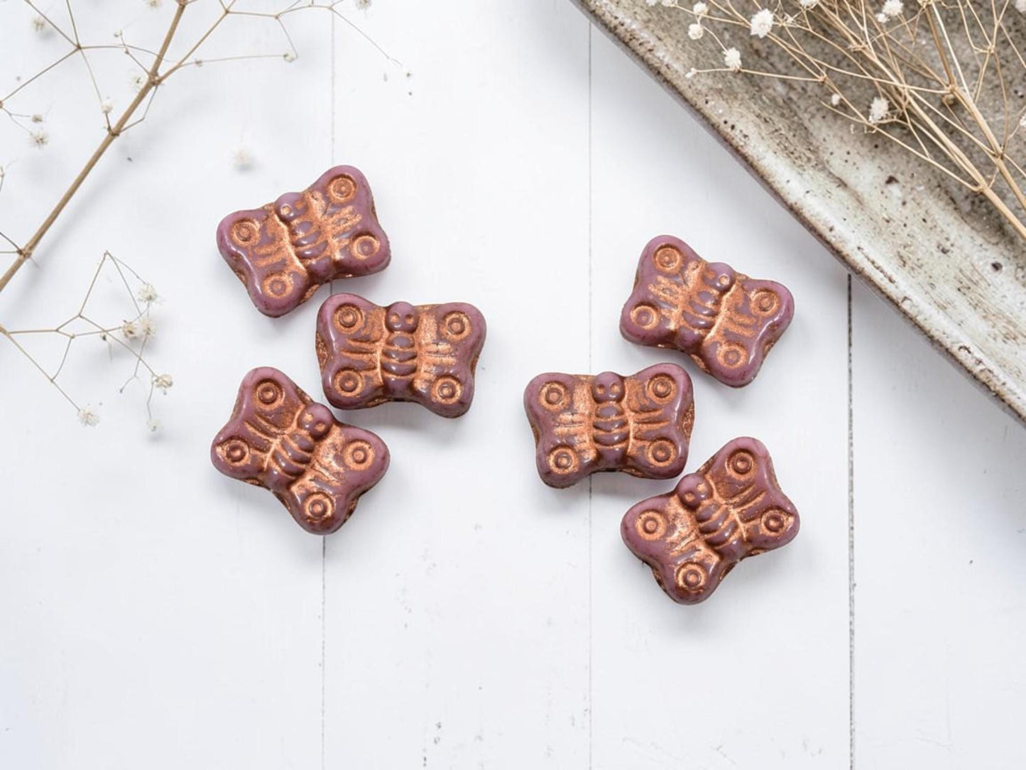 Czech Glass Butterfly Beads - Copper Washed Opaque Dusty Rose - 16x11mm - 12pcs - (5182)