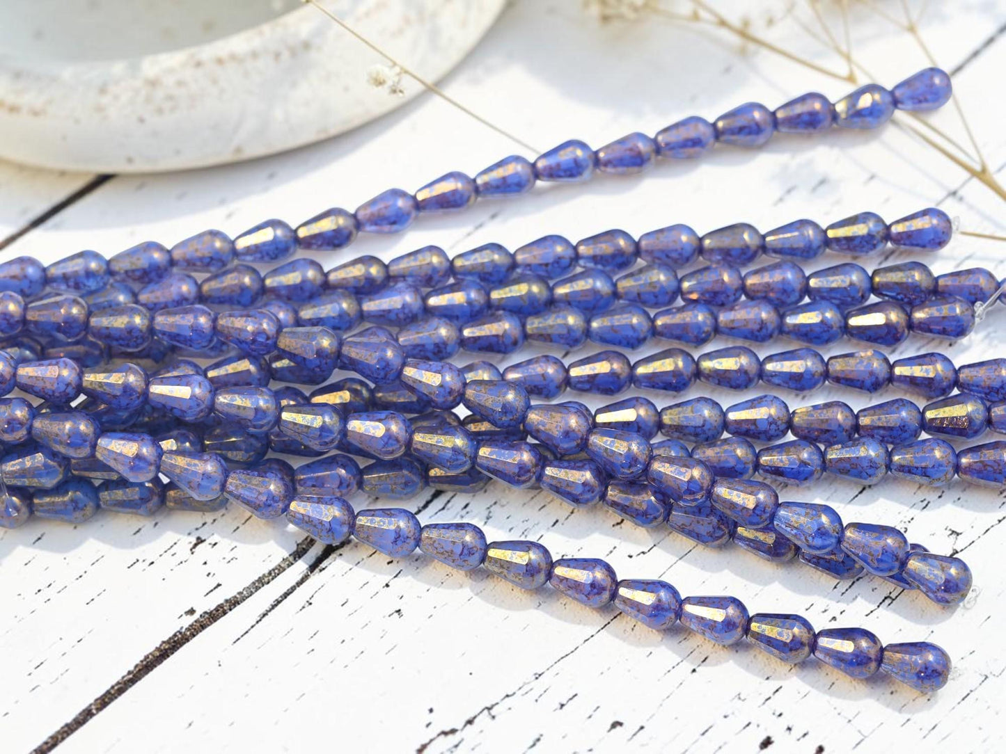 Czech Glass Fire Polished Faceted Vertical Drilled Tear Drop Beads - Blue Aqua Opaline - 6x8mm - 19pcs - (A488)