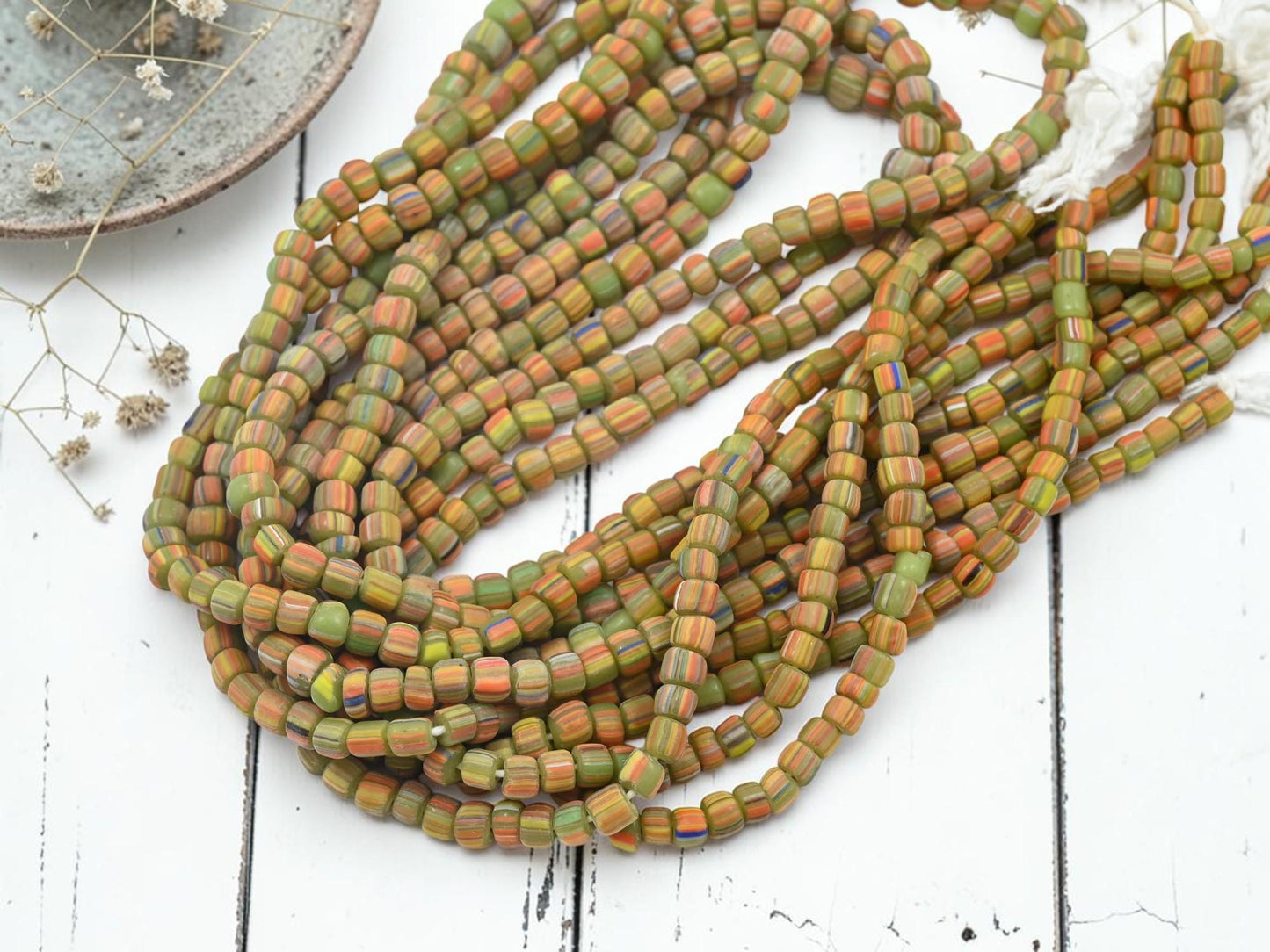4-7mm Matte Multi Striped Indonesian Java Glass Seed Beads