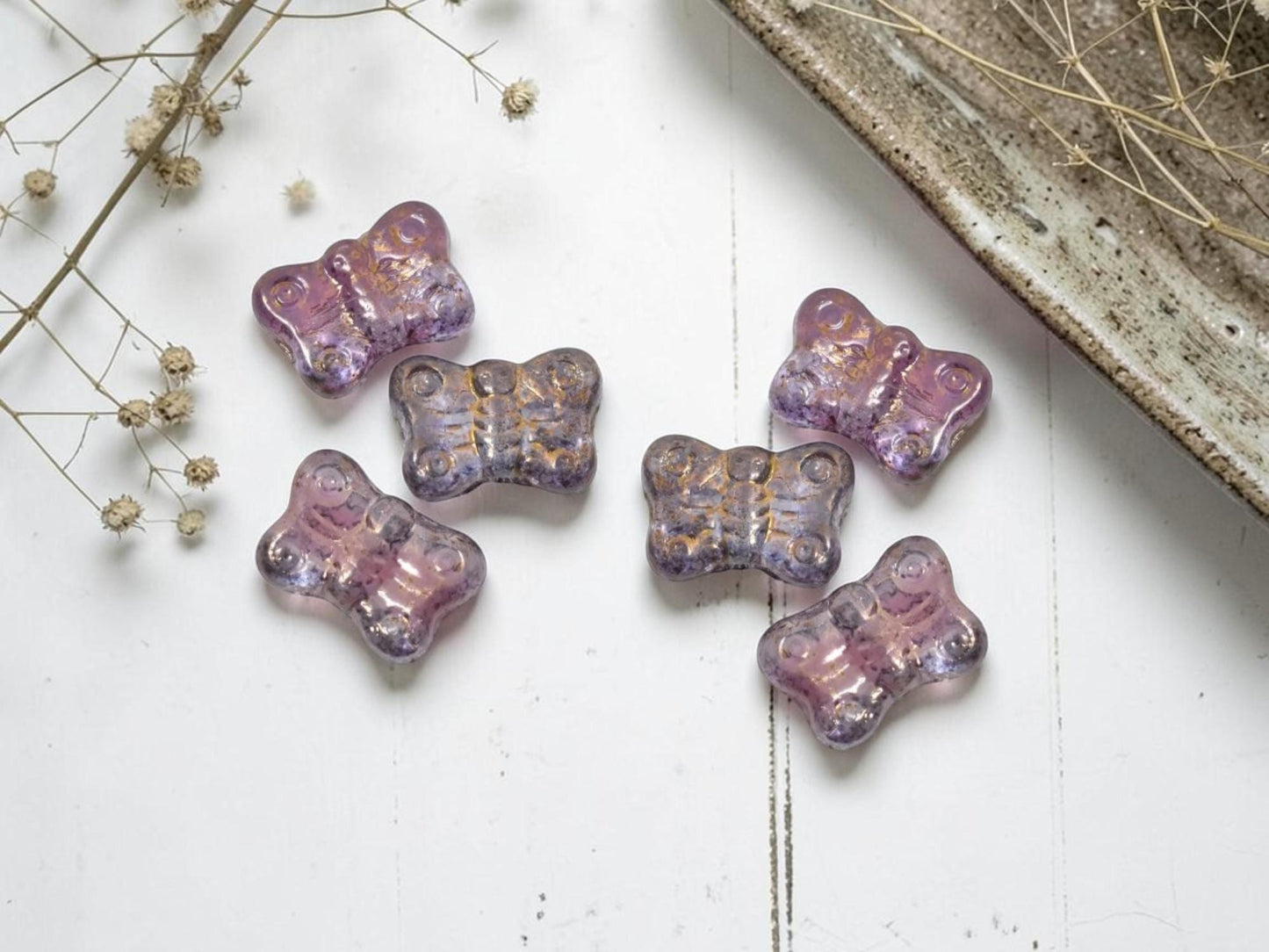 Czech Glass Butterfly Beads - Bronzed Amethyst Dusty Rose - 16x11mm - 12pcs - (199)