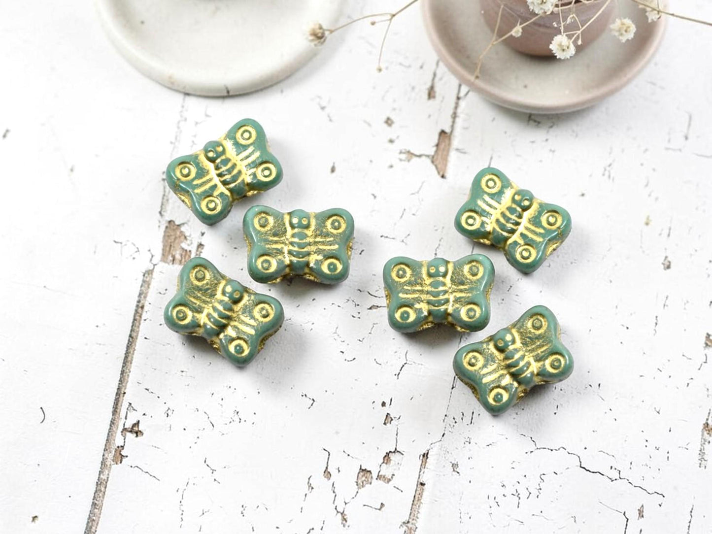 *10* 16x11mm Gold Washed Opaque Turquoise Butterfly Beads