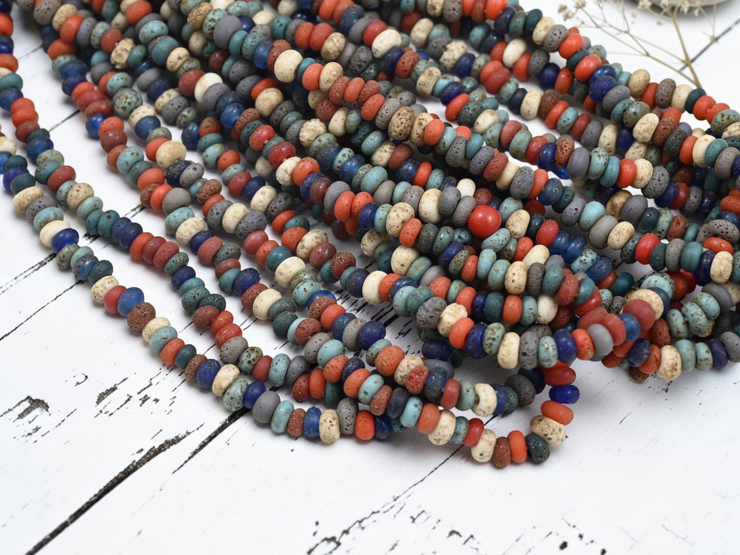 Indonesian Java Glass Beads -Multicolor Aged Donut - Approx 4x7mm - 20" Strand - (2203)
