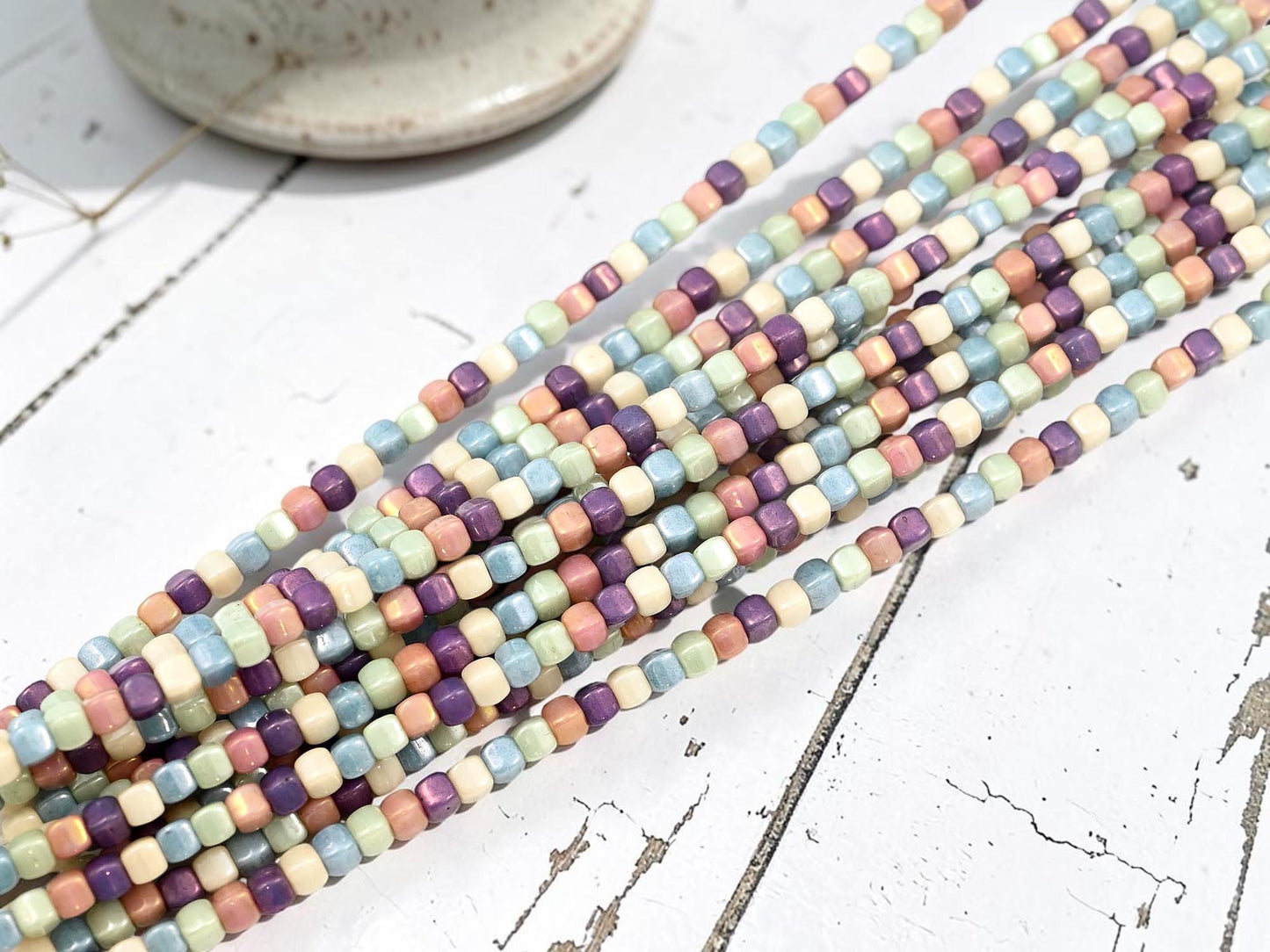Czech Glass Beads Translucent Luster Cube Beads - 4x3mm - 50pcs - (A137)