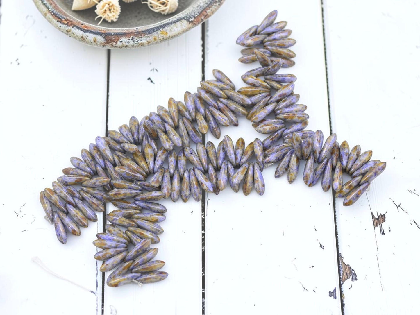 Czech Pressed Glass Small Baby Purple Picasso Dagger Beads - 3x11mm - 50pcs - (3962)
