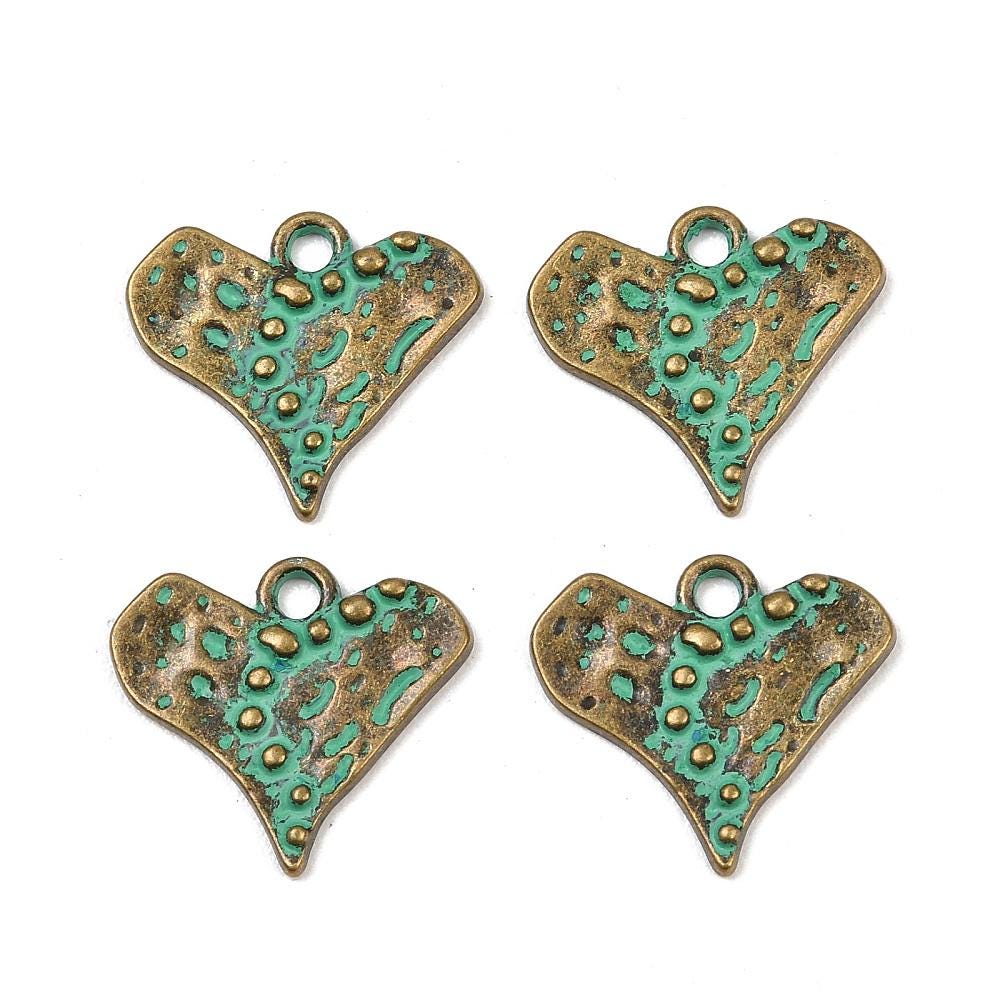 Antique Bronze Patina Metal Heart Charms - 17x19mm - 10pcs - (1492)