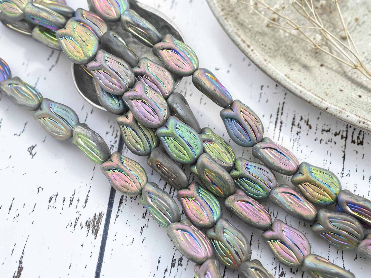 Czech Glass Tulip Flower Beads - Matte Vitrail - 16x12mm - 10pcs - (5089)