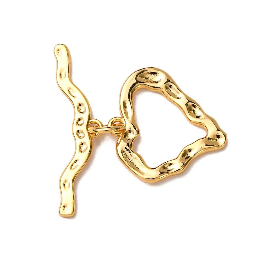 18k Gold Plated Brass Hammered Heart Toggle Clasp - 25mm - 1 Set - (3869)