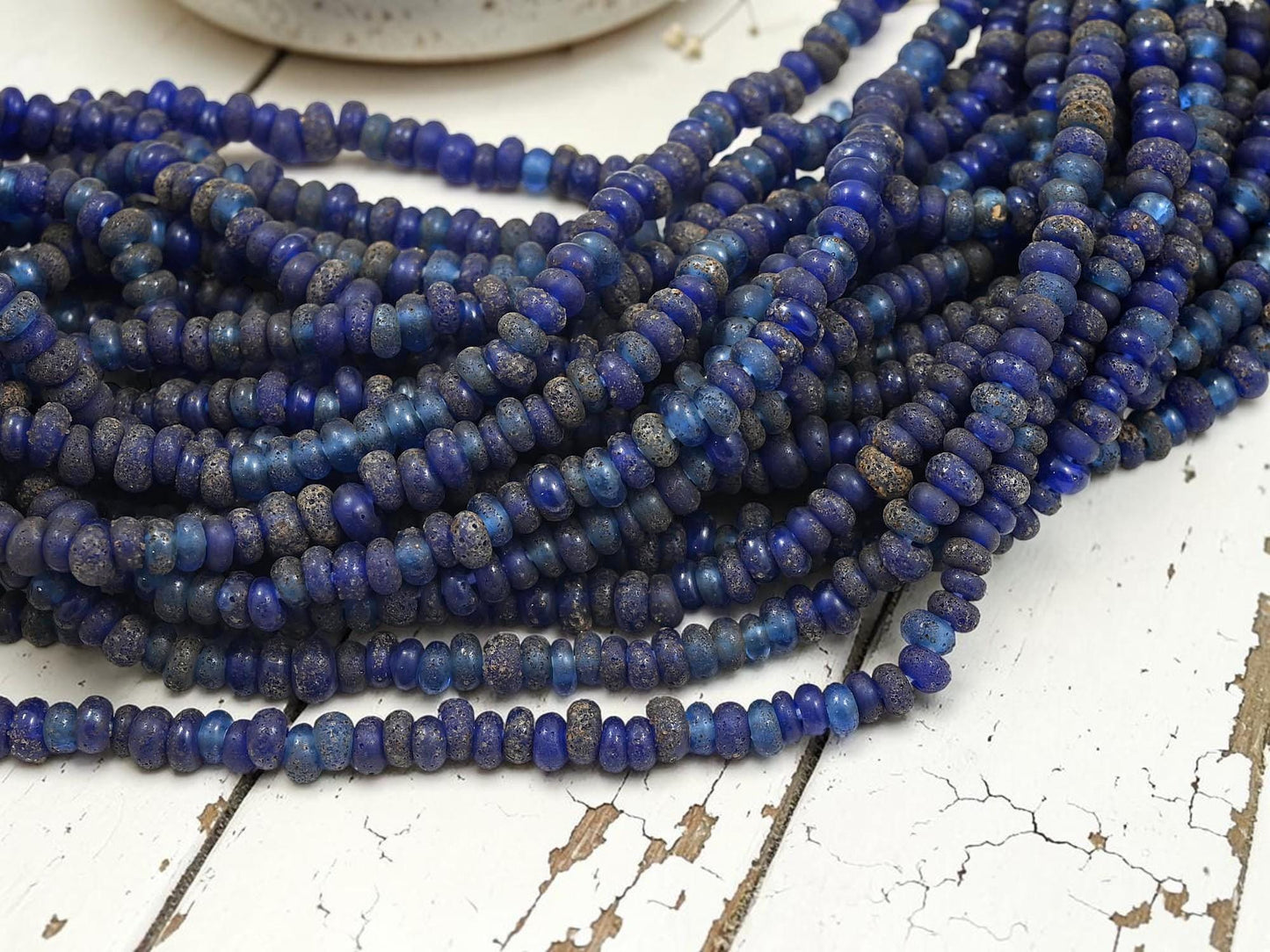 Indonesian Java Glass Beads - Aged Donut Shape - Approx 4x7mm - 20" Strand - (3880)