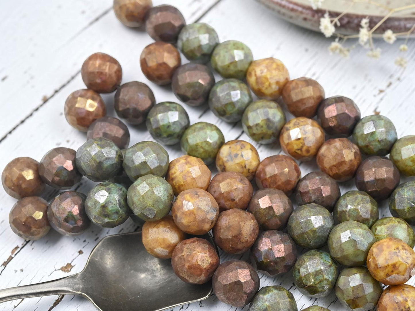 Old Stock Czech Glass Faceted Fire Polished Large Round Beads - 12mm - 10pcs - (B136)