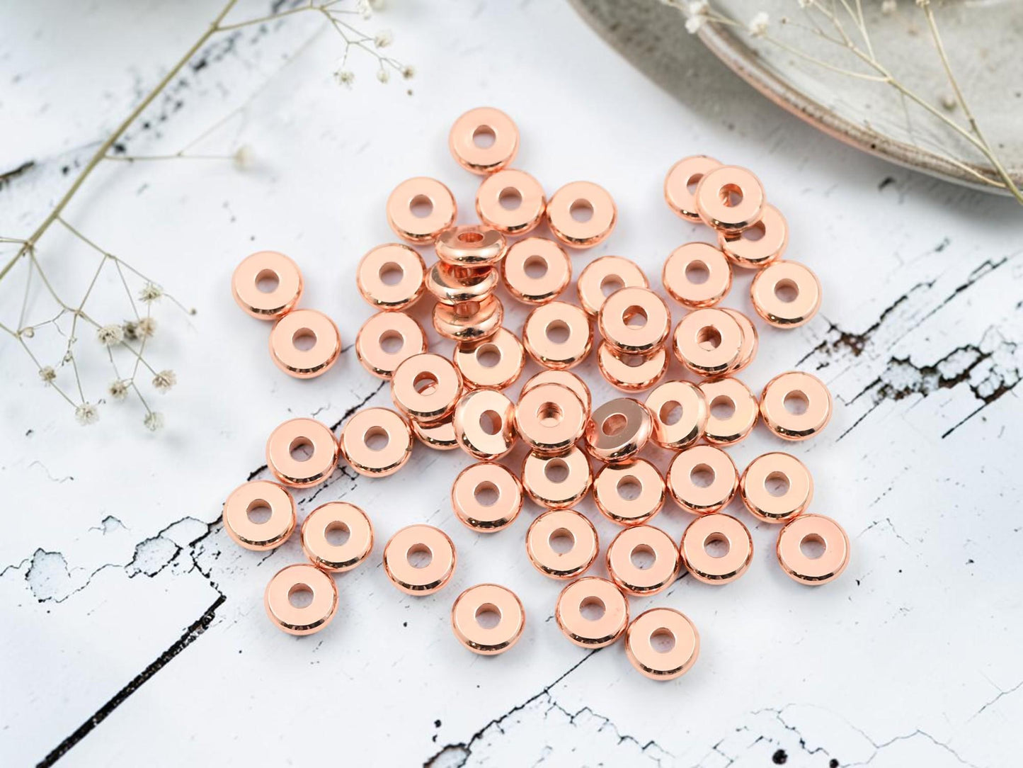 Rose Gold Plated Brass Metal Heishi Washer Style Spacer Beads - 50pcs - Choose Your Size